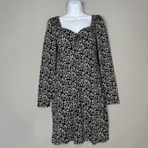 Boden Dress Womens 4 Black Swirl Sprig Sweetheart Jersey Mini Floral Puff Sleeve